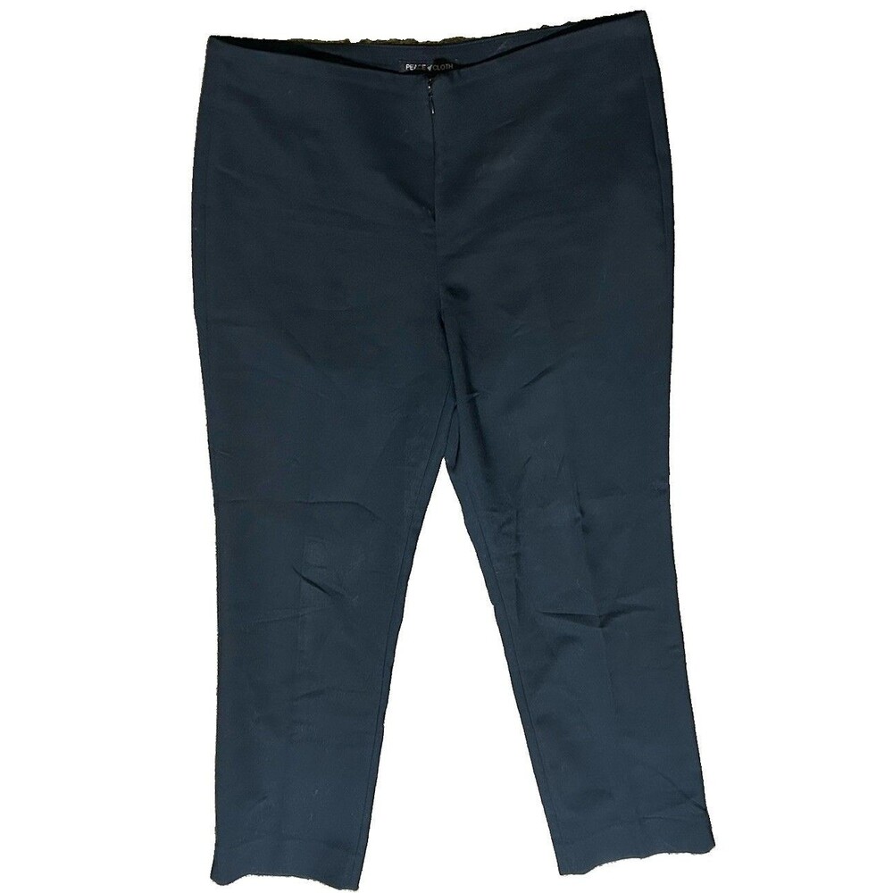 Peace Of Cloth Women’s Navy Straight Leg Flat Front Trousers Sz 10 Office Career